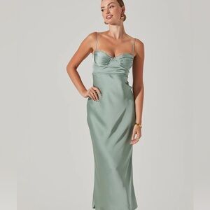 ASTR Florianne Satin Maxi Dress - Sage